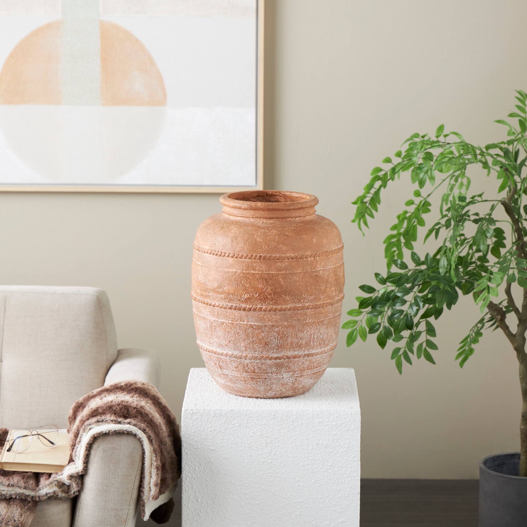 18" Brown Magnesium Oxide Mediterranean Inspired Vase